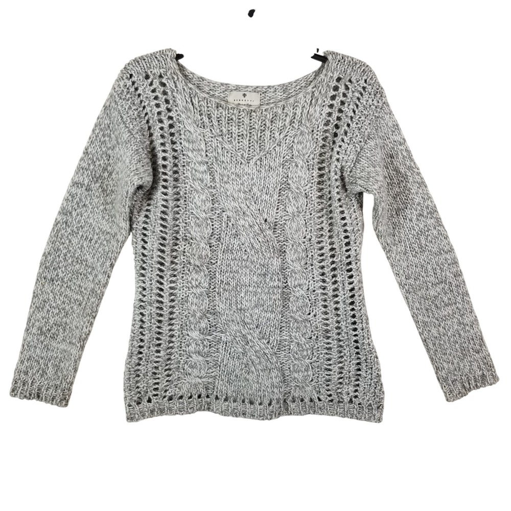 Berretti Made in Italy Grey White Cable Knit Wool Alpaca Blend‎ Sweater Womens S